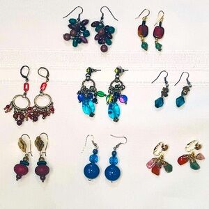 Earrings Bundle 7 pair Pierced, 1 Pair‎ Clip Beads Stone Wood EUC BOHO 💥SALE💥